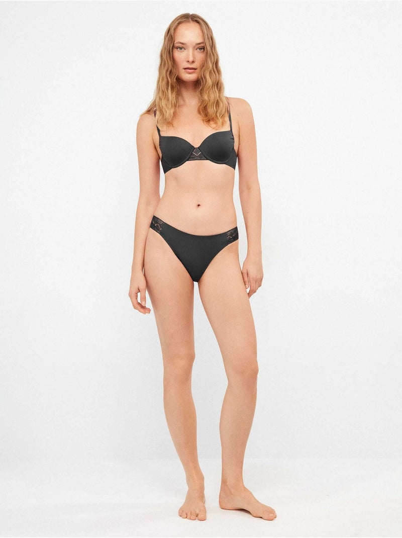 Bikinibroekje kant zijkanten Zwart - Kiabi