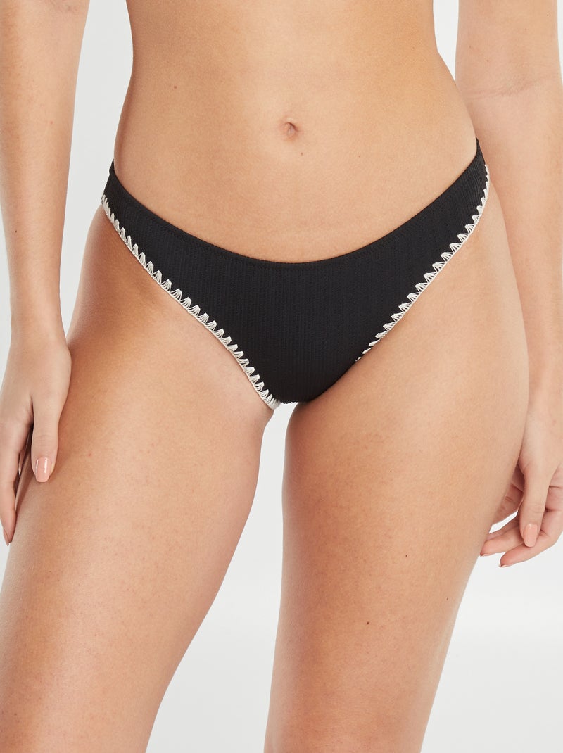 Bikinibroekje met borduursel en honingraatstructuur zwart - Kiabi