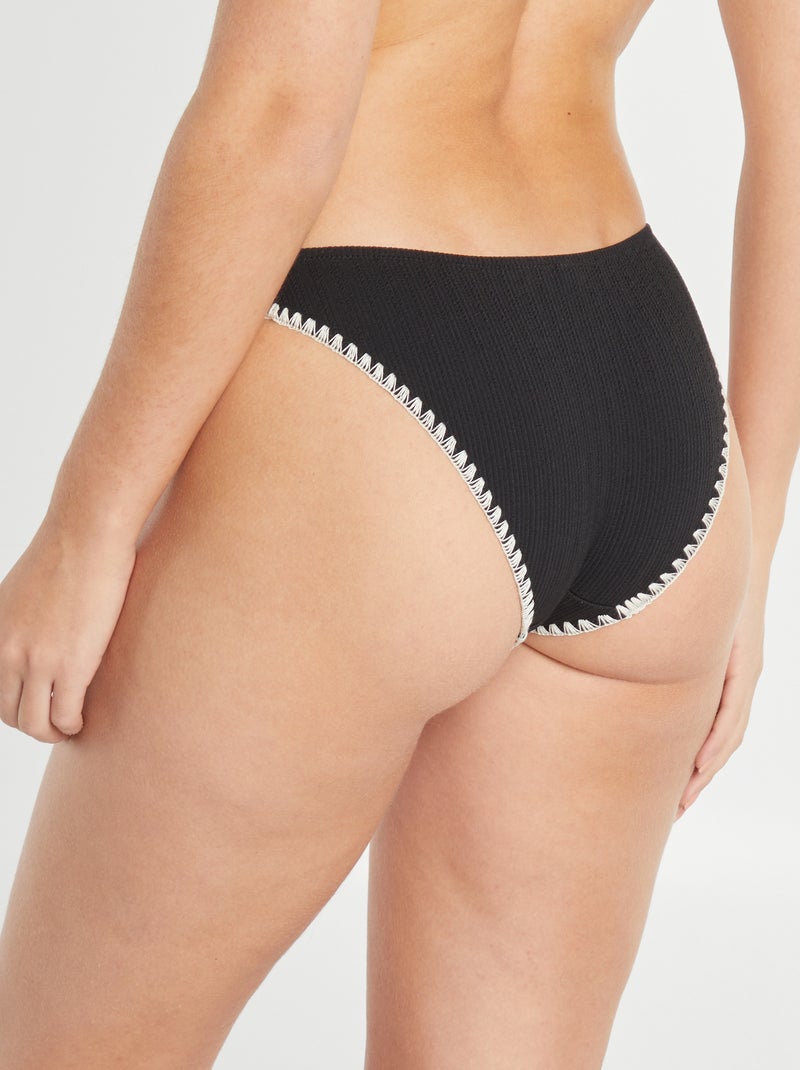 Bikinibroekje met borduursel en honingraatstructuur zwart - Kiabi