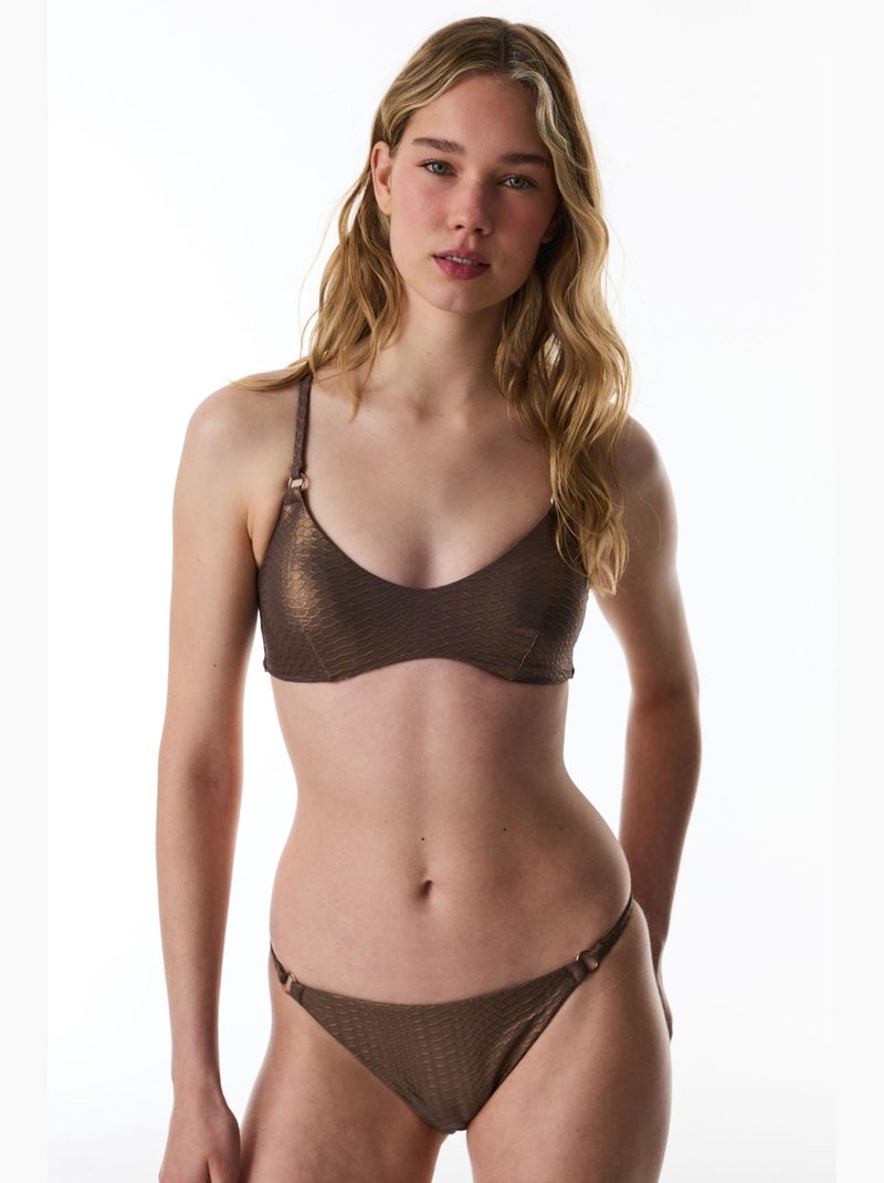 Bikinibroekje met glans aan de zijkanten en middelhoge taille penti Bruin - Kiabi