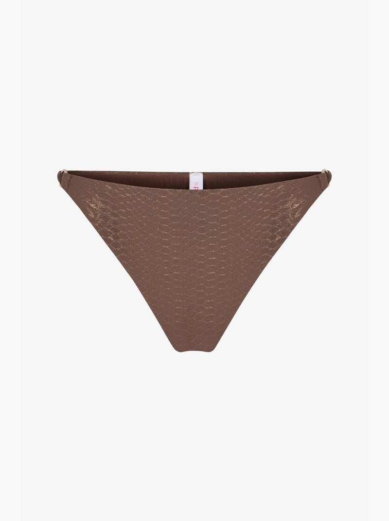 Bikinibroekje met glans aan de zijkanten en middelhoge taille penti Bruin - Kiabi