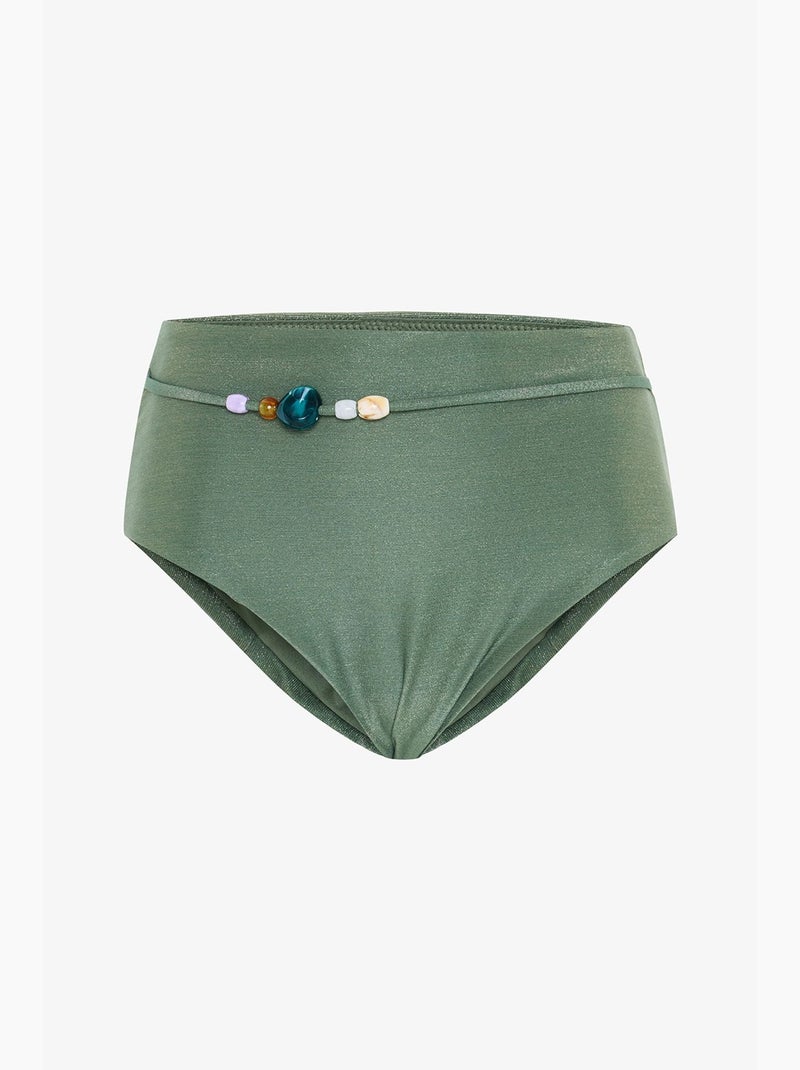 Bikinibroekje met hoge taille en kralen penti Kaki - Kiabi