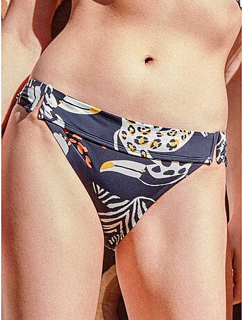 Bikinislip met detail in de taille en tropische print