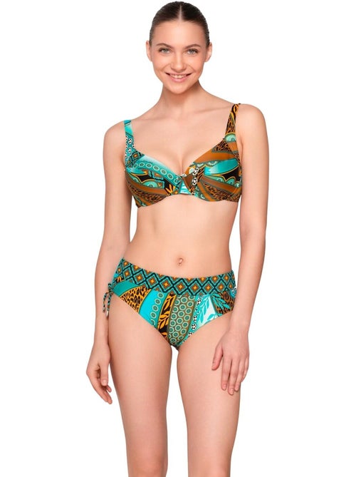 Bikinitopje met gerimpelde zijkanten jade - Kiabi
