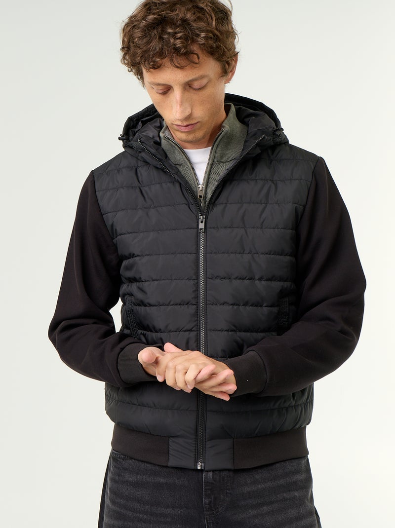 Bimateriaal jas met capuchon en rits Zwart - Kiabi