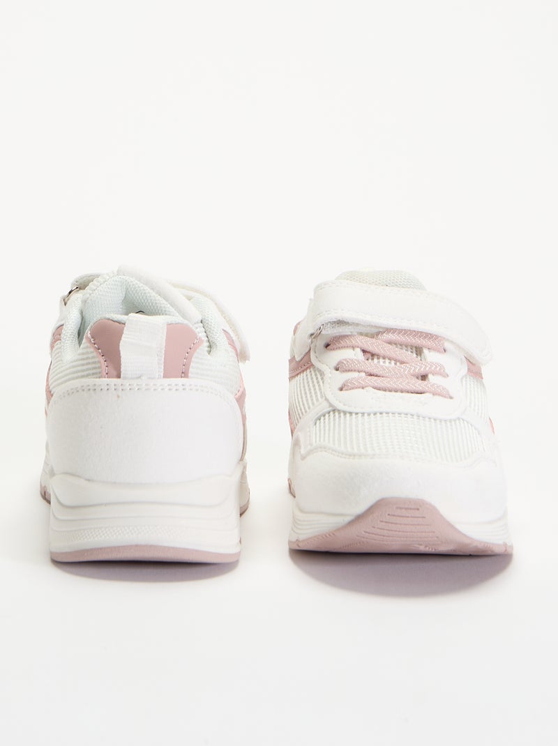 Bimateriaal sneakers met klittenbandsluiting Wit - Kiabi