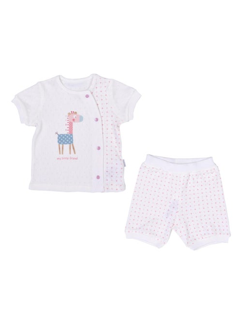 Biologisch katoenen baby t-shirt en korte broek set, giraffenmotief - Kiabi Biologisch katoenen baby t-shirt en korte broek set, giraffenmotief - Kiabi