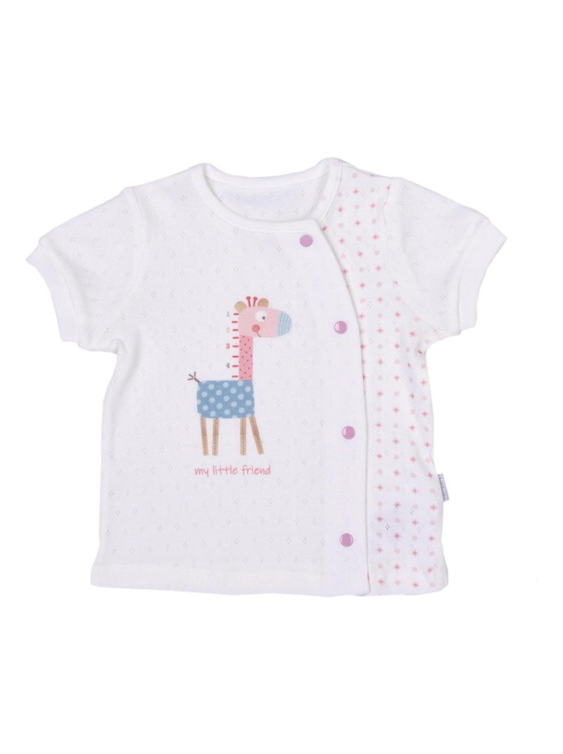 Biologisch katoenen baby t-shirt en korte broek set, giraffenmotief Roze - Kiabi