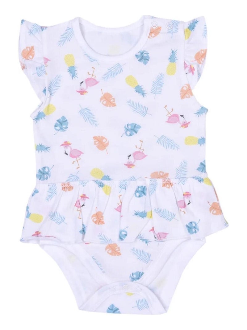 Biologisch katoenen babyjurk en hoedje set, tropi collectie Wit - Kiabi