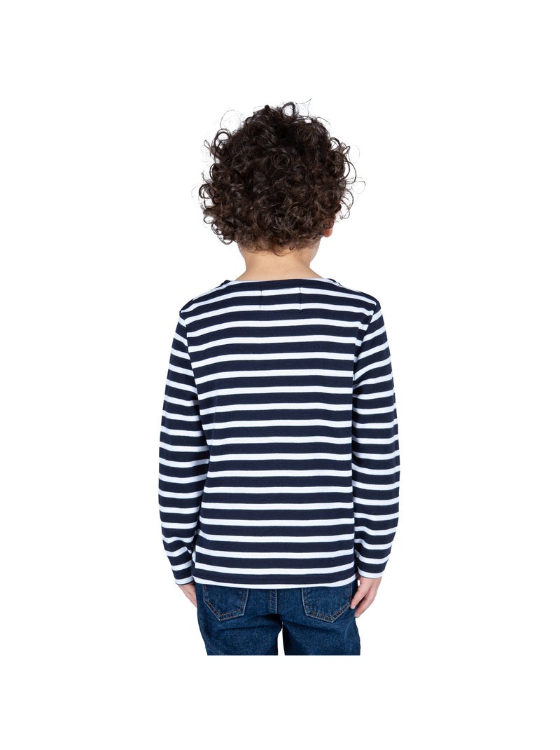 Biologisch katoenen gestreepte shirt 'Breizh Océan', dik gestreept T-shirt, voor jongens of meisjes Marineblauw/Wit - Kiabi
