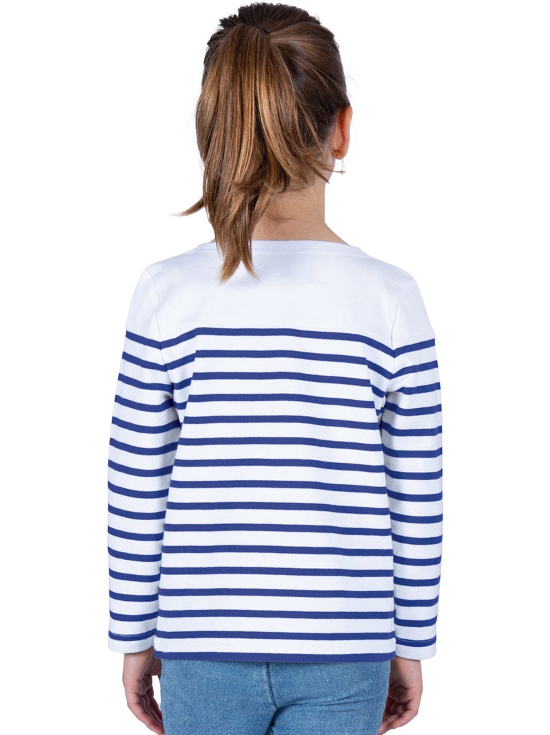 Biologisch katoenen gestreepte shirt 'Breizh Océan' T-shirt met lange mouwen voor jongens en meisjes Wit/Hemelsblauw - Kiabi