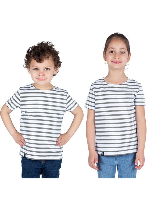 Biologisch katoenen shirt met korte mouwen en Bretonse strepen 'Breizh Océan', unisex kindershirt - Kiabi