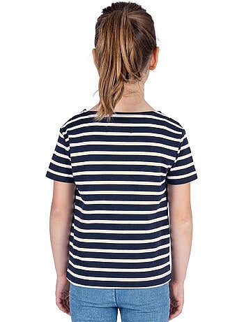 Biologisch katoenen shirt met korte mouwen en Bretonse strepen 'Breizh Océan', unisex kindershirt