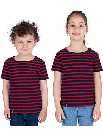 Biologisch katoenen shirt met korte mouwen en Bretonse strepen 'Breizh Océan', unisex kindershirt