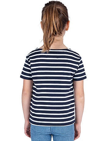 Biologisch katoenen shirt met korte mouwen en Bretonse strepen 'Breizh Océan', unisex kindershirt