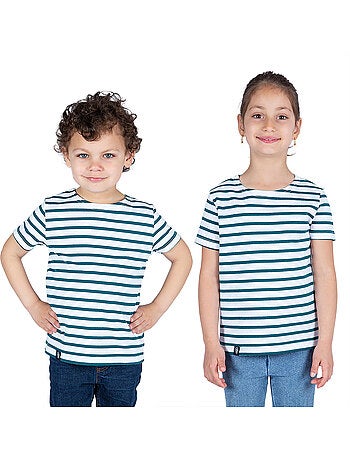 Biologisch katoenen shirt met korte mouwen en Bretonse strepen 'Breizh Océan', unisex kindershirt