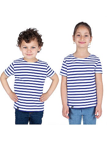 Biologisch katoenen shirt met korte mouwen en Bretonse strepen 'Breizh Océan', unisex kindershirt
