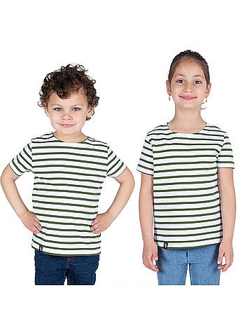 Biologisch katoenen shirt met korte mouwen en Bretonse strepen 'Breizh Océan', unisex kindershirt