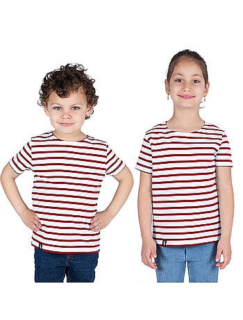 Biologisch katoenen shirt met korte mouwen en Bretonse strepen 'Breizh Océan', unisex kindershirt