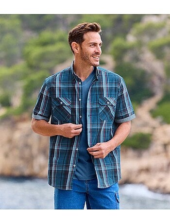 Blauw geruit overhemd van popeline - atlas for men