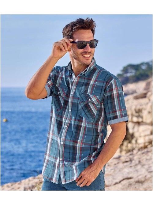Blauw geruit overhemd van popeline - ATLAS FOR MEN - Kiabi Blauw geruit overhemd van popeline - ATLAS FOR MEN - Kiabi