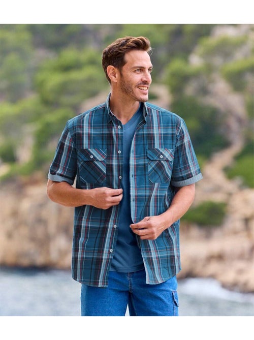Blauw geruit overhemd van popeline - ATLAS FOR MEN - Kiabi Blauw geruit overhemd van popeline - ATLAS FOR MEN - Kiabi