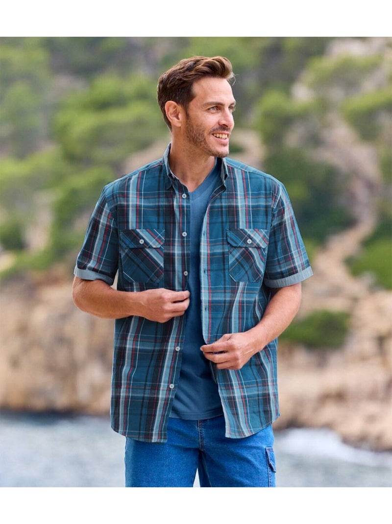 Blauw geruit overhemd van popeline - ATLAS FOR MEN Blauw - Kiabi