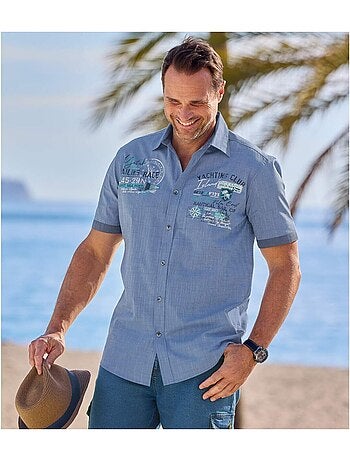 Blauw overhemd van gevlamd popeline - atlas for men