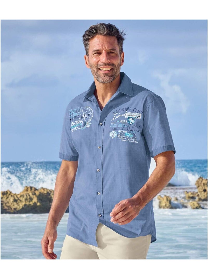 Blauw overhemd van gevlamd popeline - ATLAS FOR MEN Marineblauw - Kiabi