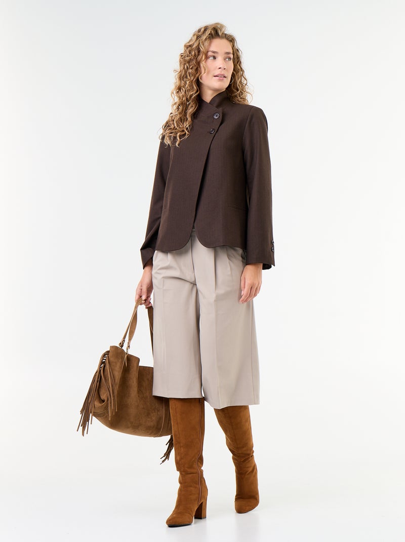 Blazer à col montant avec effet croisé Marron - Kiabi