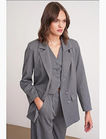 Blazer à manches longues avec détails en plumes artificielles mixray