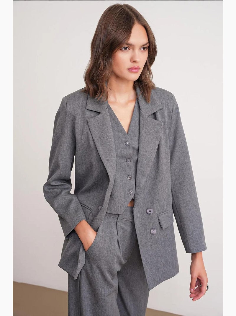 Blazer à manches longues avec détails en plumes artificielles mixray Gris foncé - Kiabi