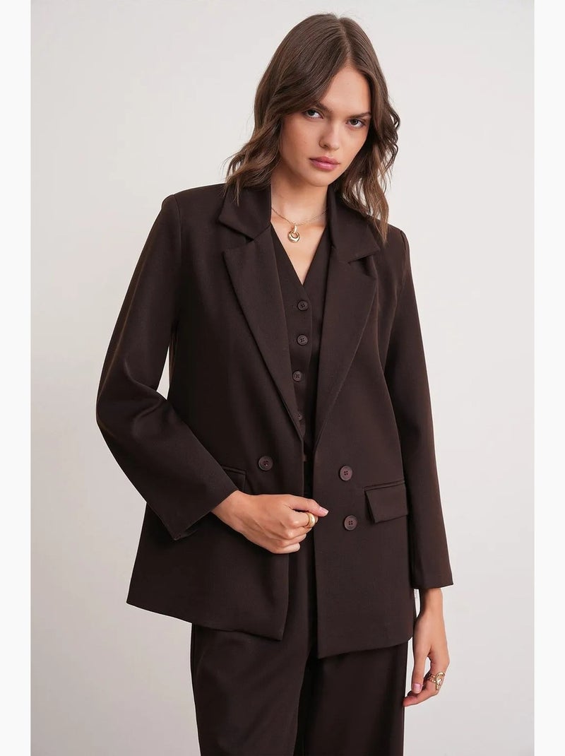 Blazer à manches longues avec détails en plumes artificielles mixray Marron foncé - Kiabi
