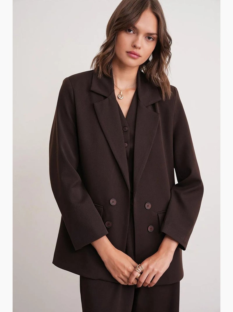 Blazer à manches longues avec détails en plumes artificielles mixray Marron foncé - Kiabi