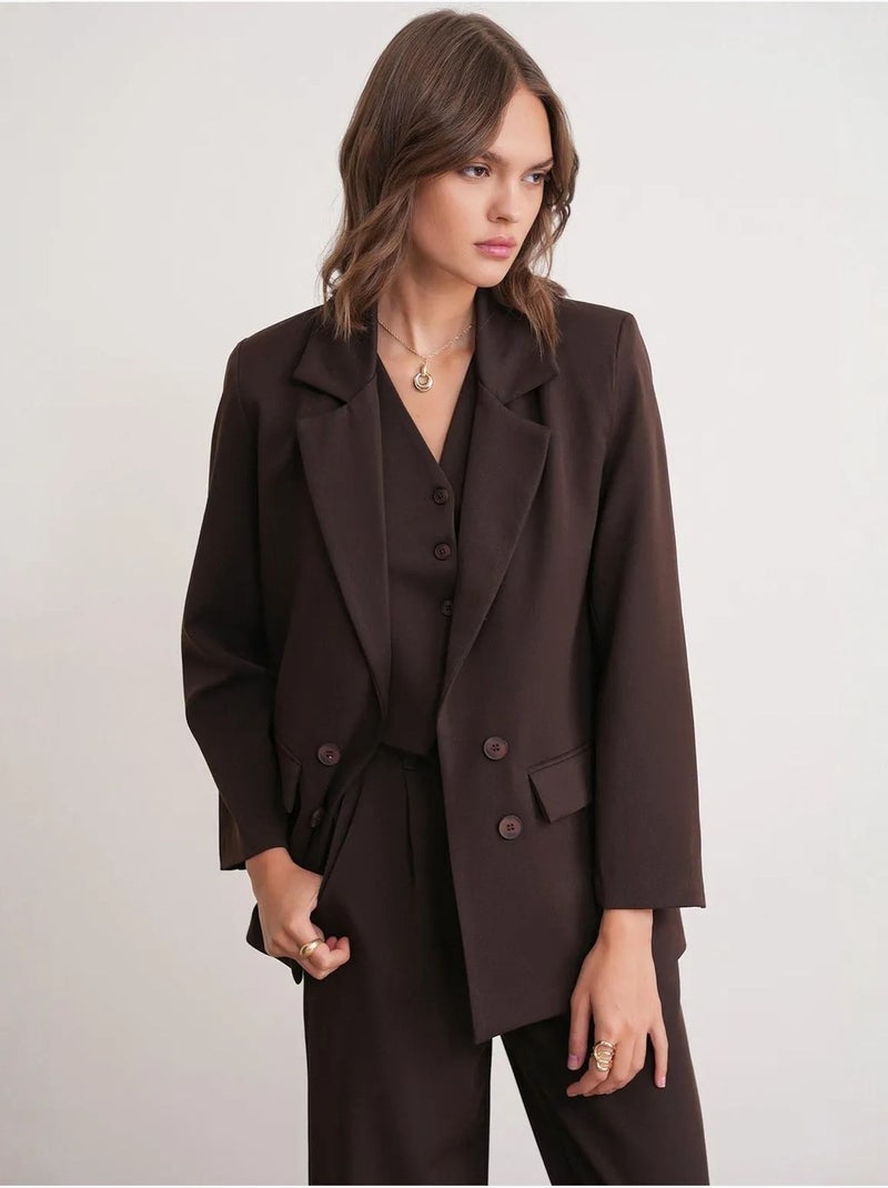 Blazer à manches longues avec détails en plumes artificielles mixray Marron foncé - Kiabi