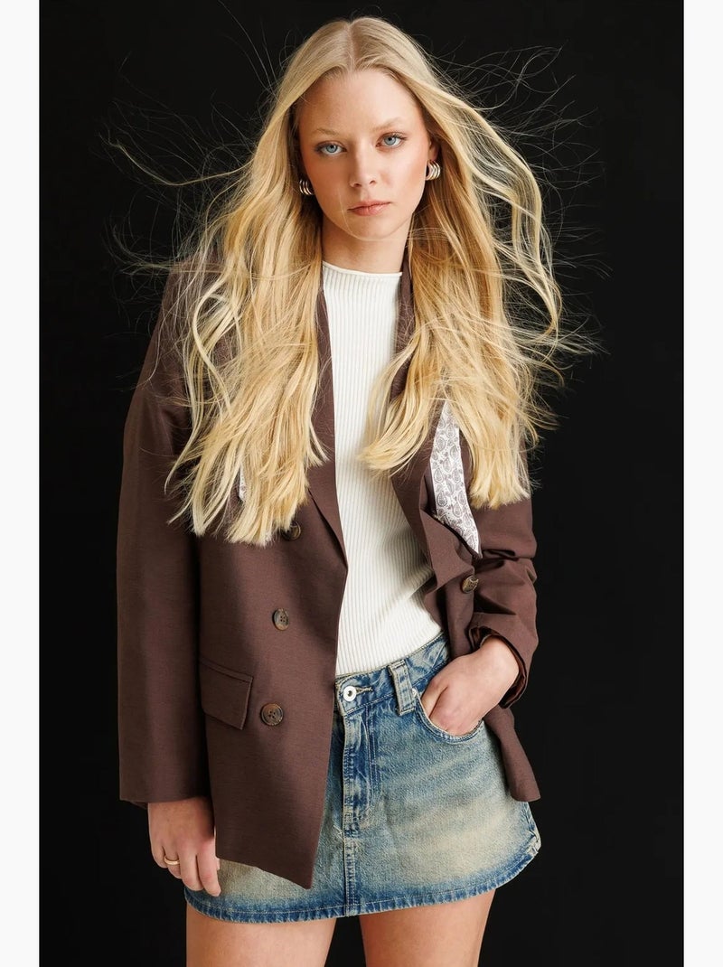 Blazer à manches longues et patch mixray Marron foncé - Kiabi