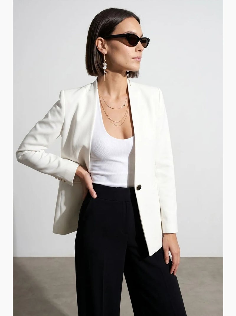 Blazer ajusté en crêpe à bouton dilvin Blanc cassé - Kiabi