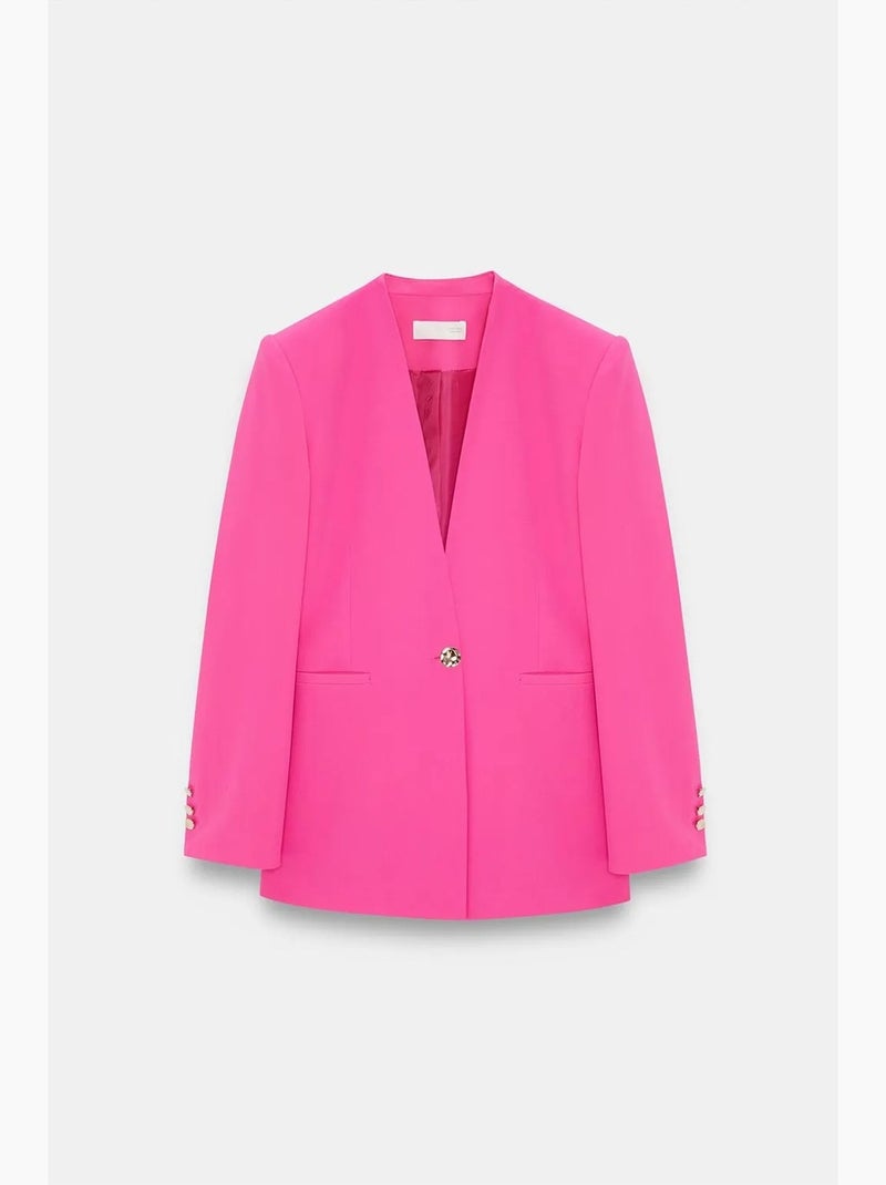 Blazer ajusté en crêpe dilvin Rose fluo/Solinotes - Kiabi