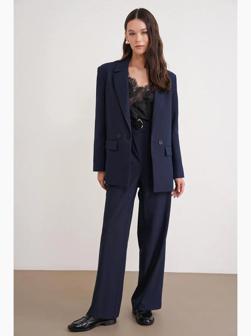 Blazer boutonné à manches longues avec détails en plumes artificielles mixray Bleu marine - Kiabi