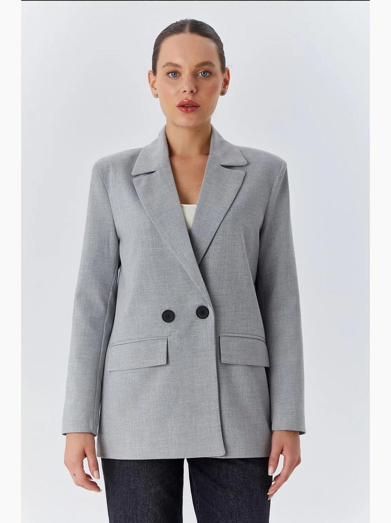 Blazer boutonné à manches longues avec détails en plumes artificielles mixray Gris - Kiabi