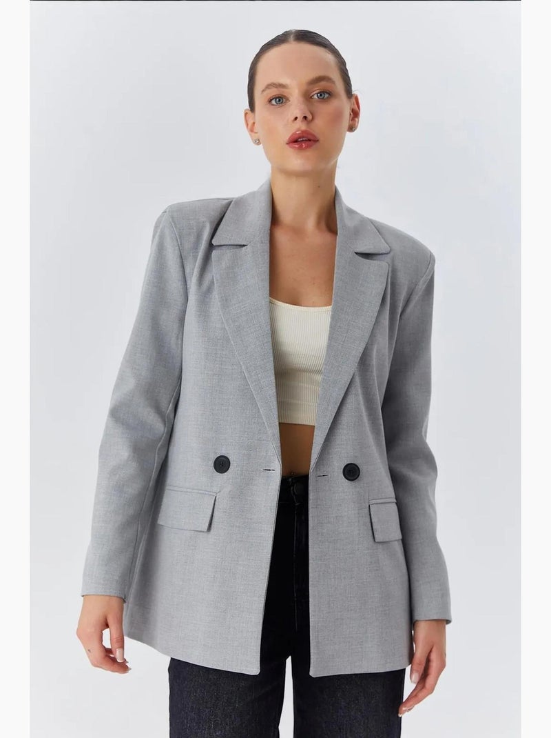 Blazer boutonné à manches longues avec détails en plumes artificielles mixray Gris - Kiabi