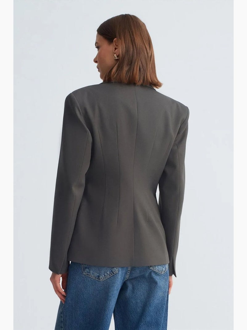 Blazer cintré en crêpe à col châle dilvin Gris Noir - Kiabi