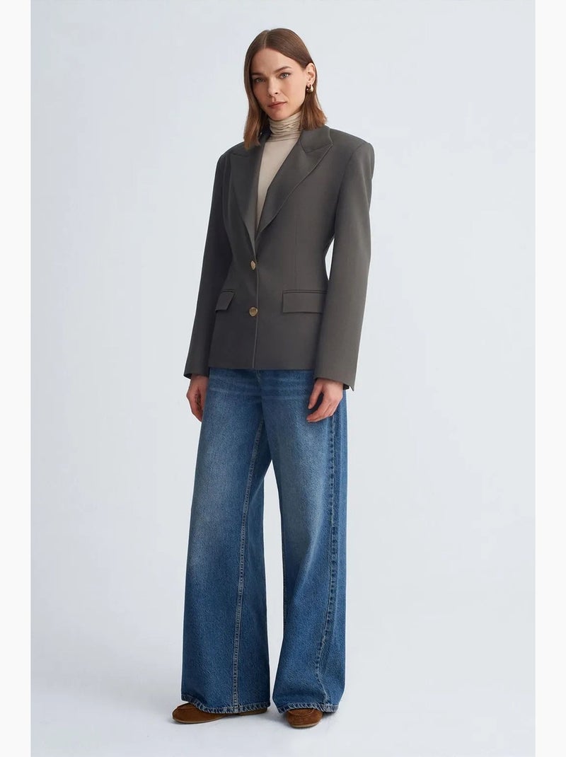 Blazer cintré en crêpe à col châle dilvin Gris Noir - Kiabi