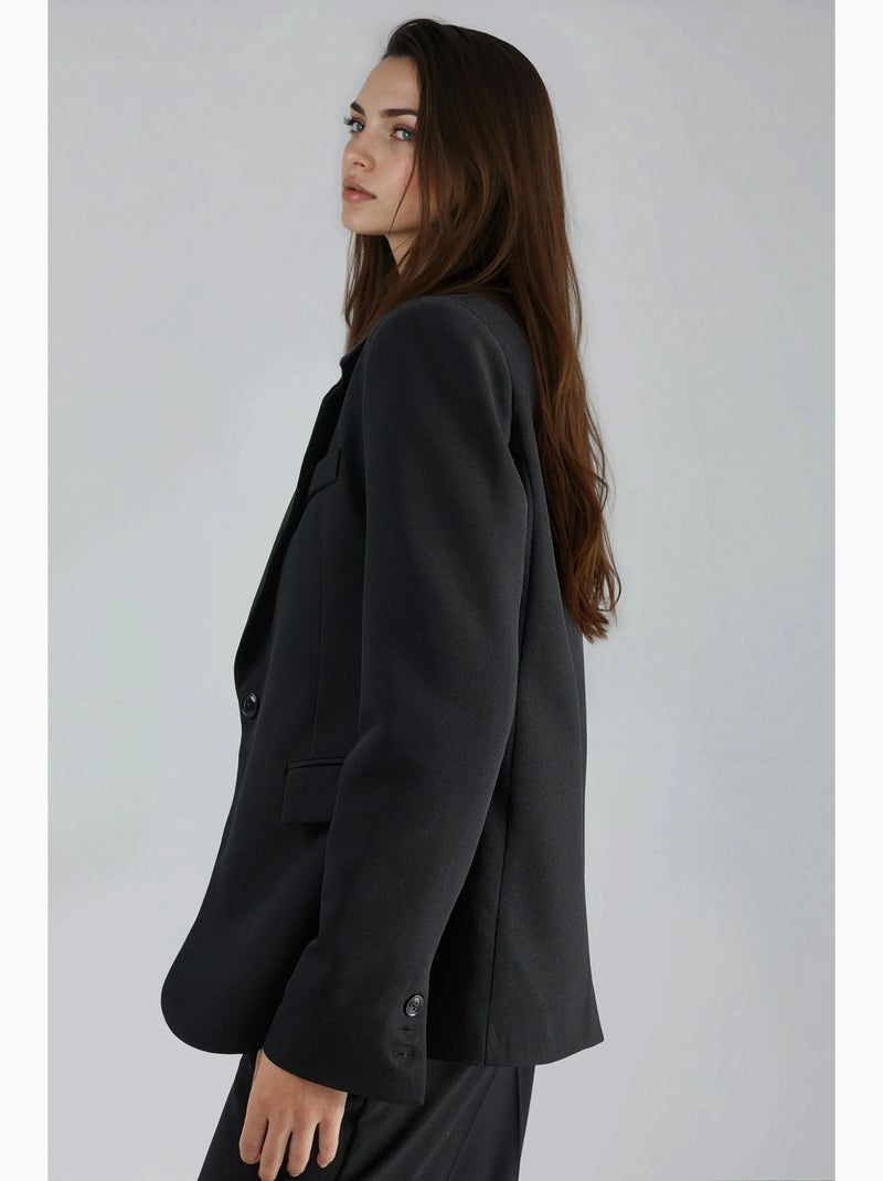 Blazer long cintré à col veste hiccup Noir - Kiabi