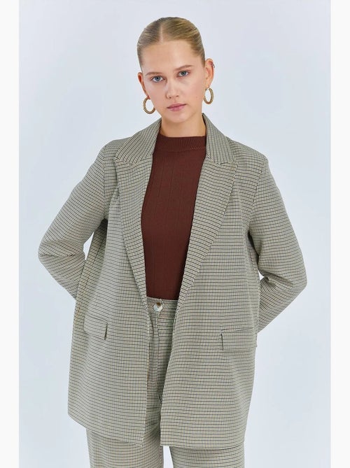Blazer long en crêpe à carreaux mixray - Kiabi Blazer long en crêpe à carreaux mixray - Kiabi