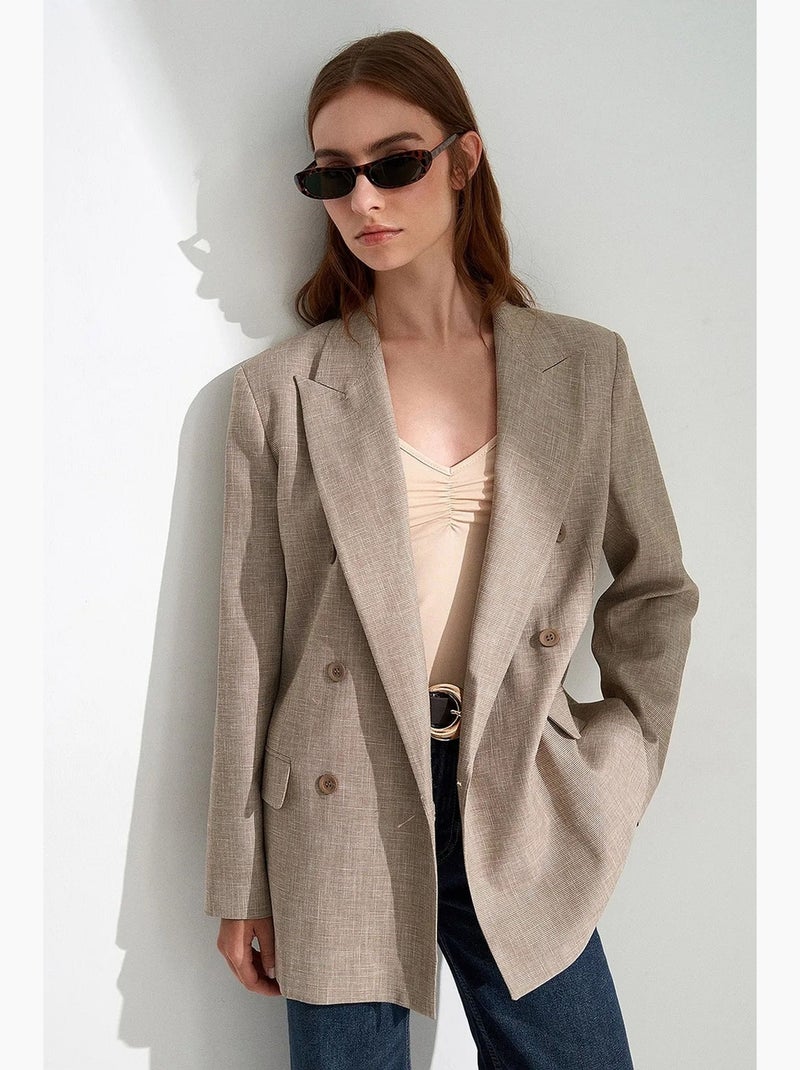 Blazer long en crêpe à col châle dilvin Beige argile - Kiabi