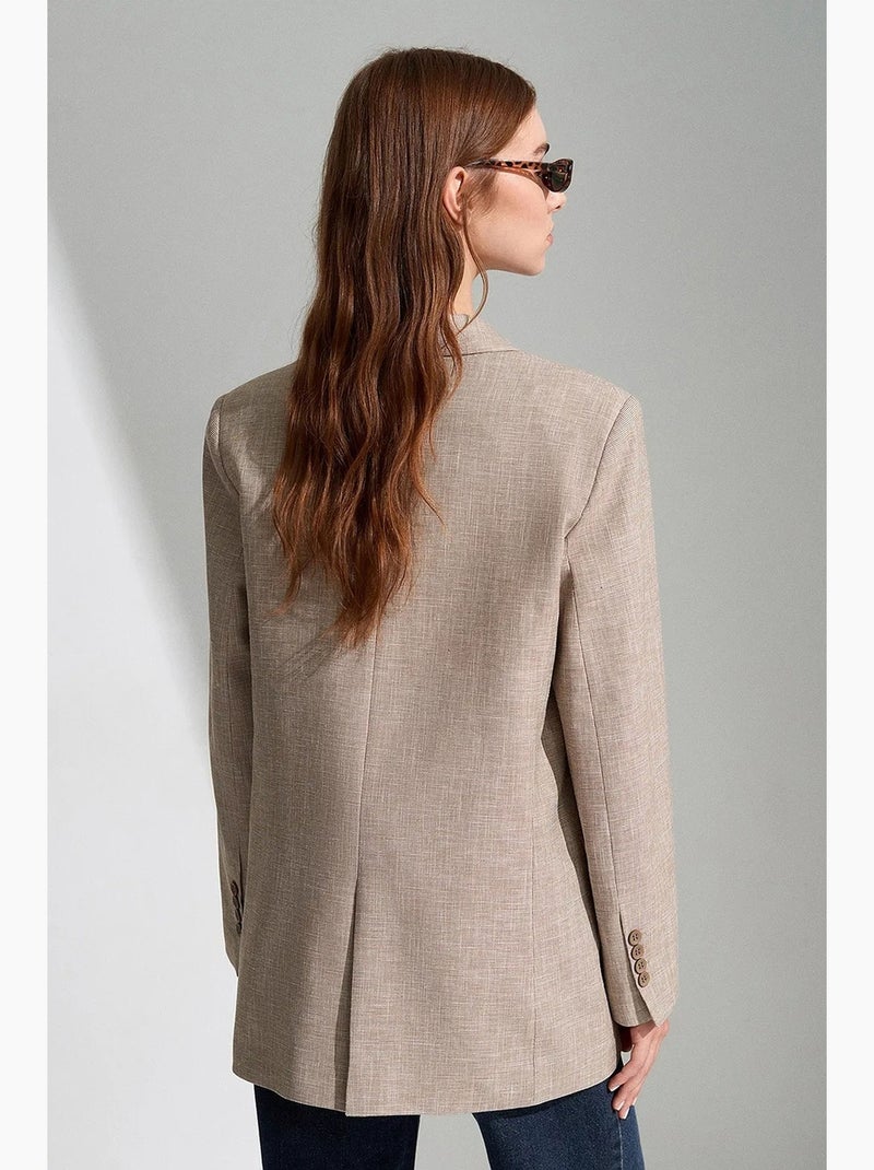 Blazer long en crêpe à col châle dilvin Beige argile - Kiabi