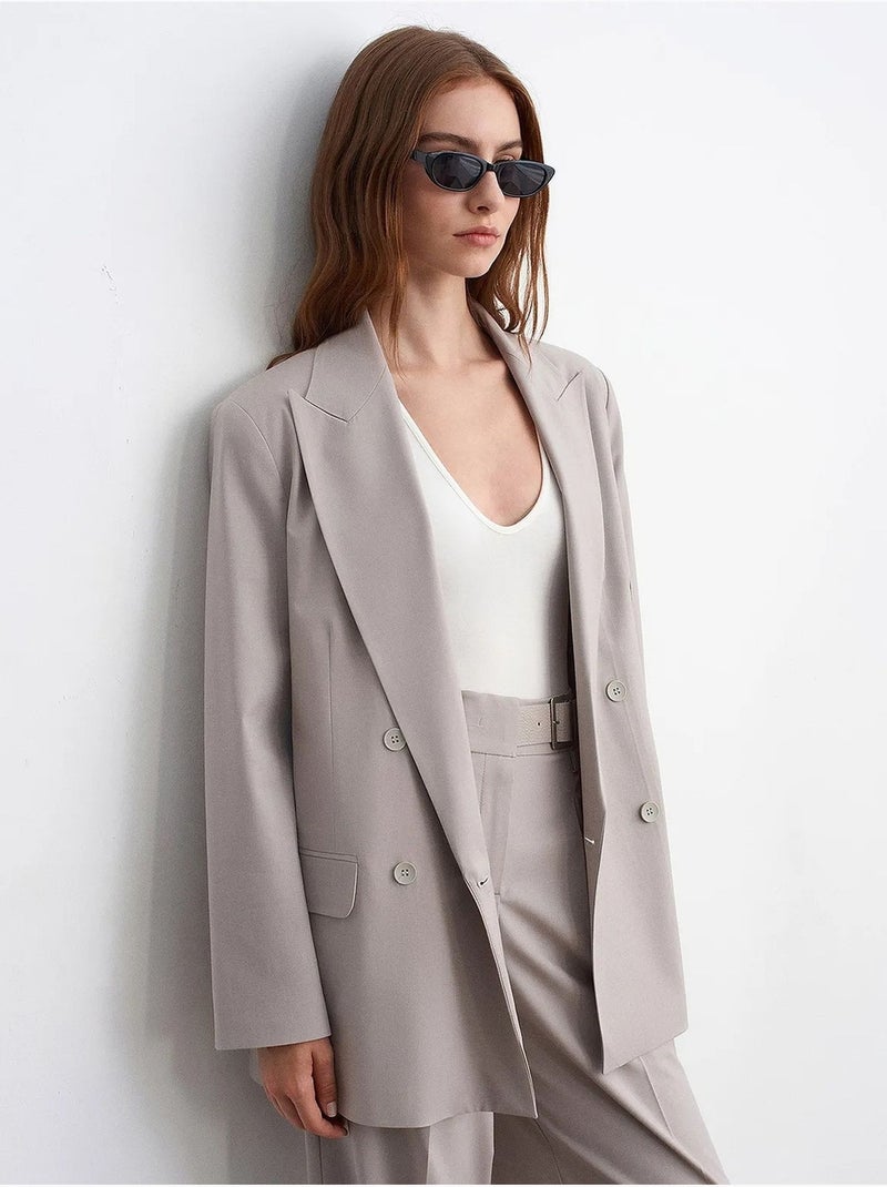 Blazer long en crêpe à col châle dilvin Gris clair - Kiabi