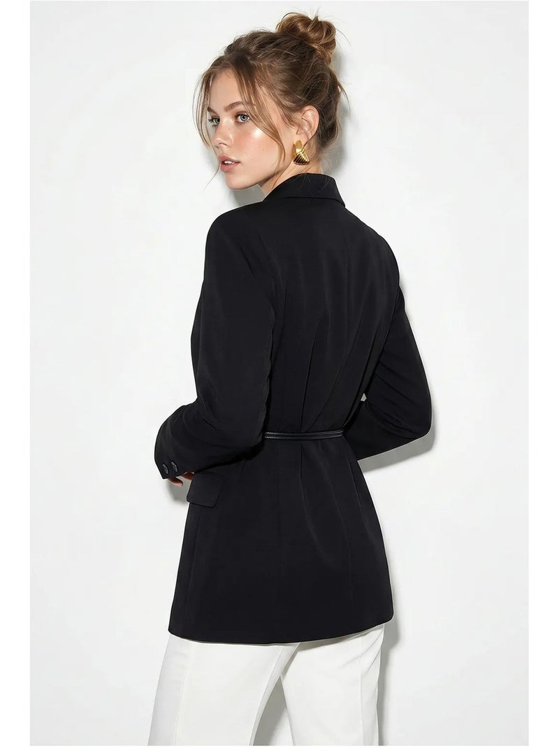 Blazer long en crêpe à col châle lucci Noir - Kiabi