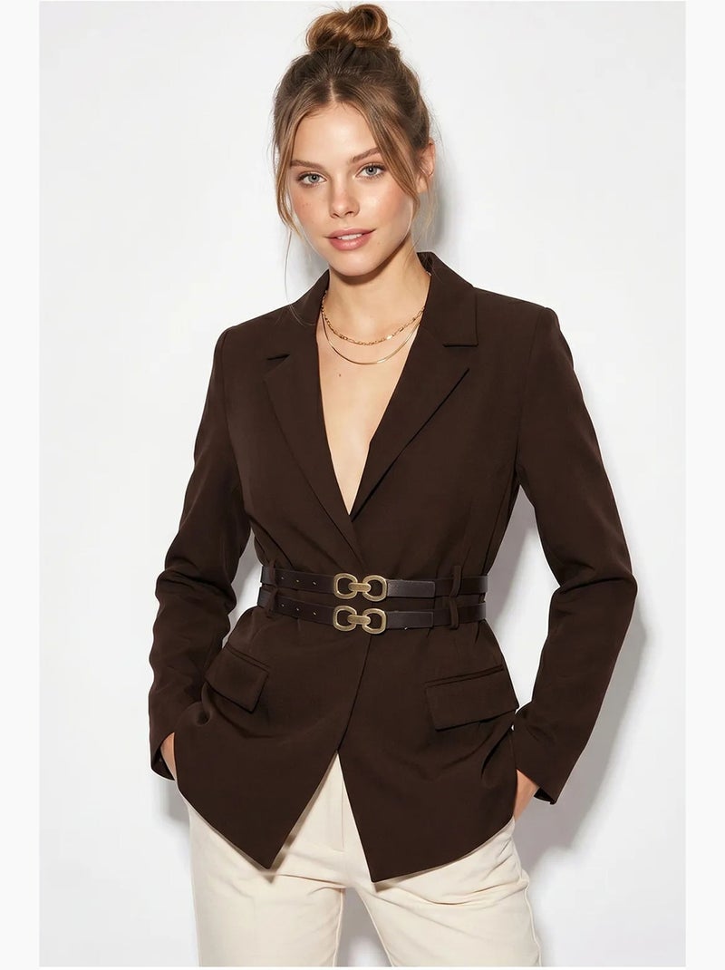 Blazer long en crêpe avec détail appliqué lucci Marron - Kiabi